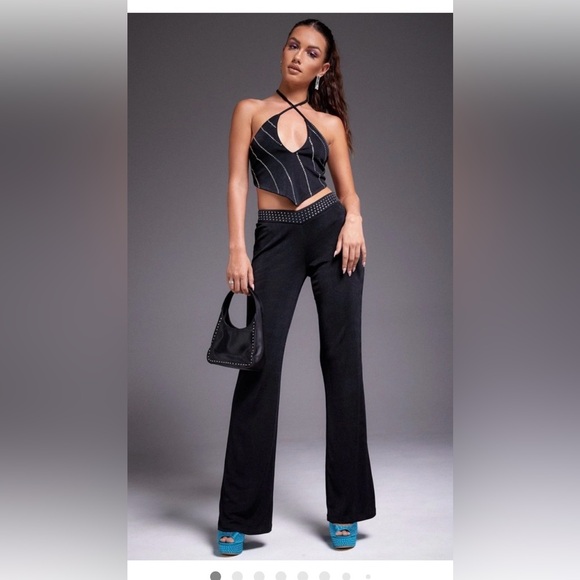 Motel Rocks Pants - MOTEL TARAVA TROUSER CREPE HOTEIX DIAMANTE BLACK XS